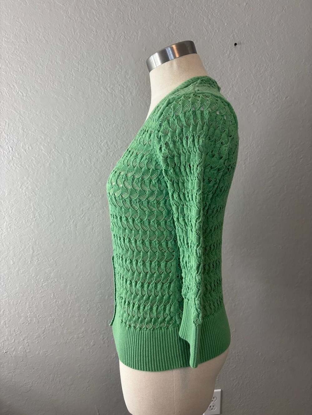 Jones New York Sport Green Crochet Knit Button-Down Cardigan - Picture 2 of 8